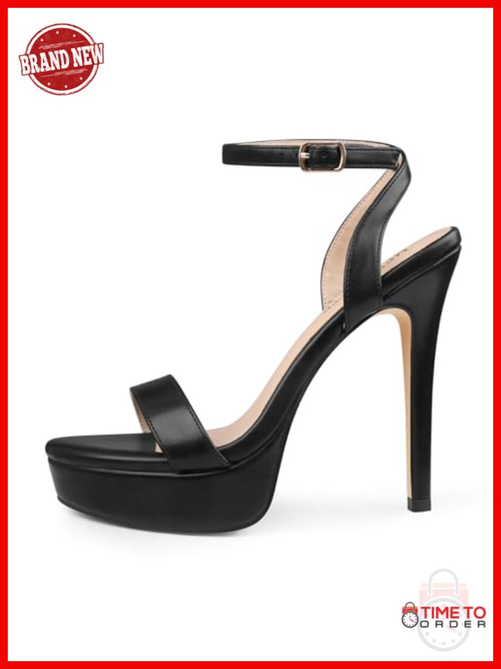 Women's Open Toe Stiletto Heeled Sandals Ankle Strap Faux Leather